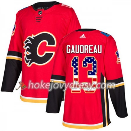 Pánské Hokejový Dres Calgary Flames Johnny Gaudreau 13 2017-2018 USA Flag Fashion Černá Adidas Authentic